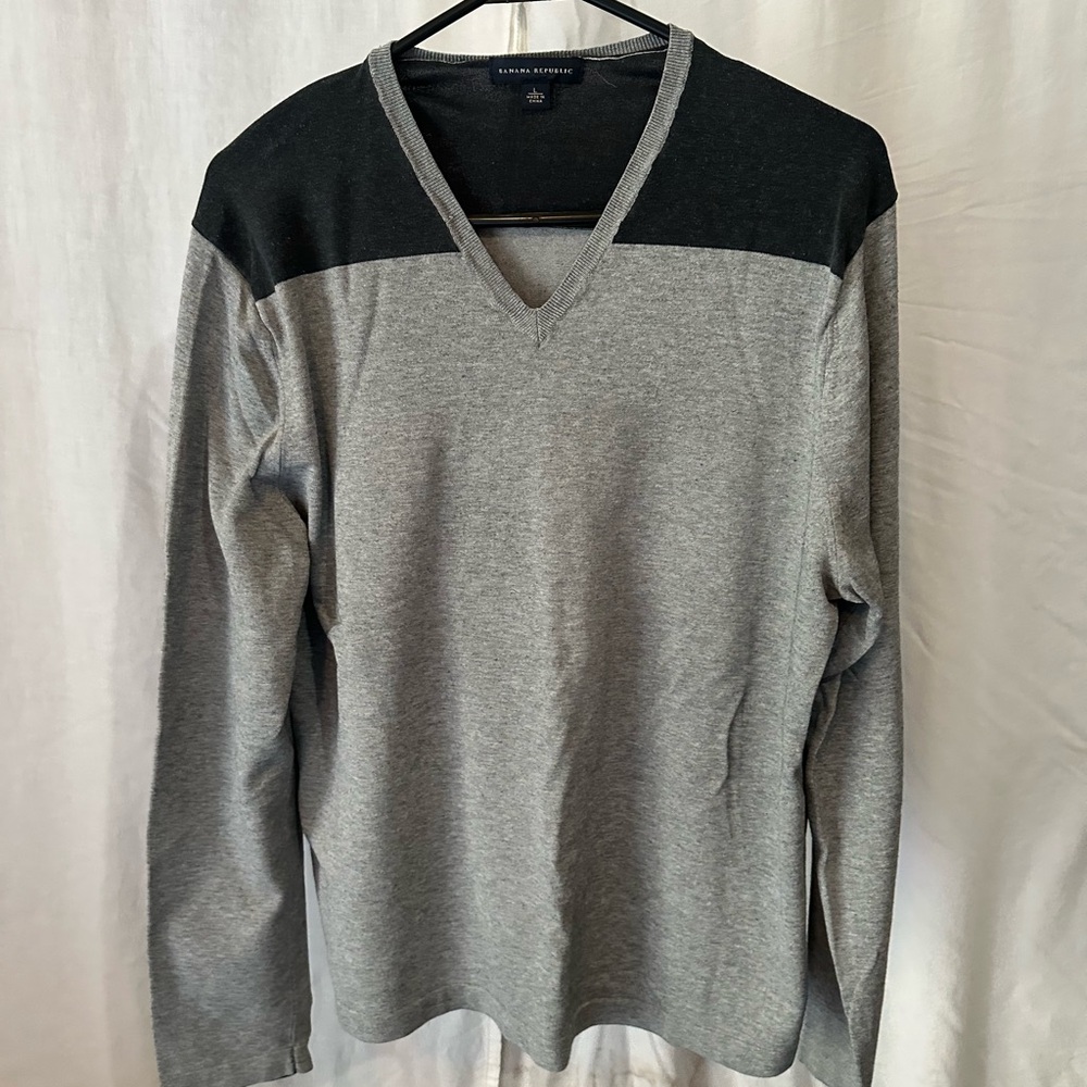 Gray and Black V-Neck Sweater